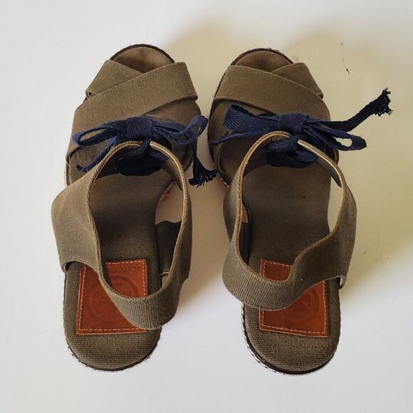Tori Burch Canvas Espadrille Sandals Khaki Green Jute Wedge Open Toe Summer - Picture 5 of 12